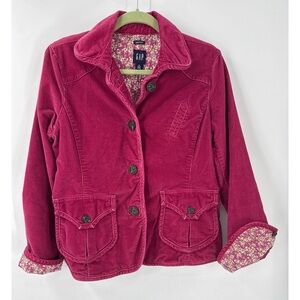 Gap vintage Y2K fuchsia pink elbow patch, Prairie cottage corduroy blazeer